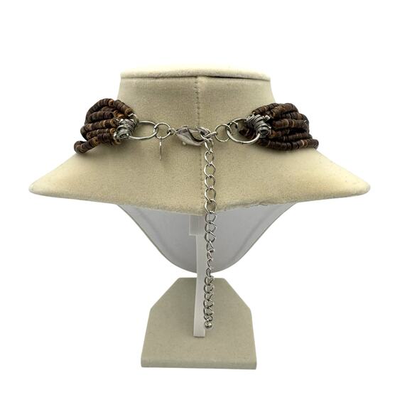 Chico’s Multi Strand Wood Bead Brown Red Stones Short Chunky Statement Necklace - Picture 6 of 8